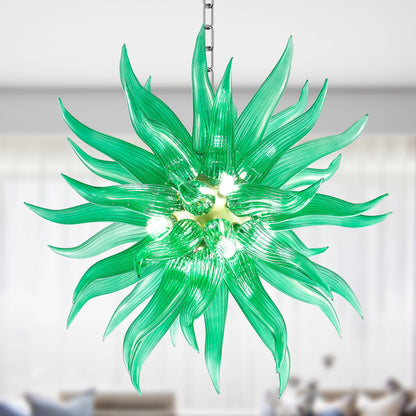 Modern Style Blown Glass Chandelier Emerald Blade