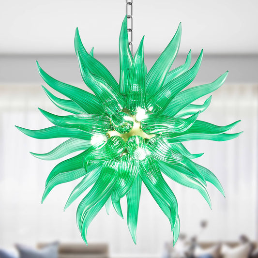 Modern Style Blown Glass Chandelier Emerald Blade