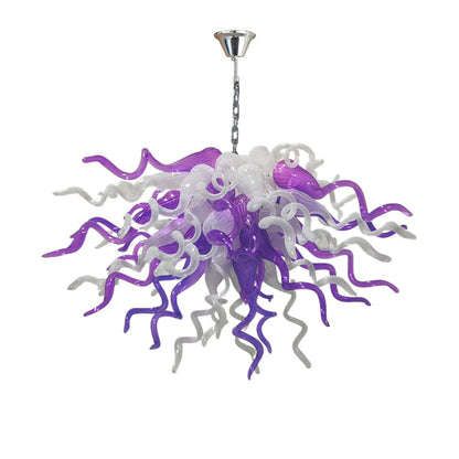 Modern Style Blown Glass Chandelier Violet & Quartz