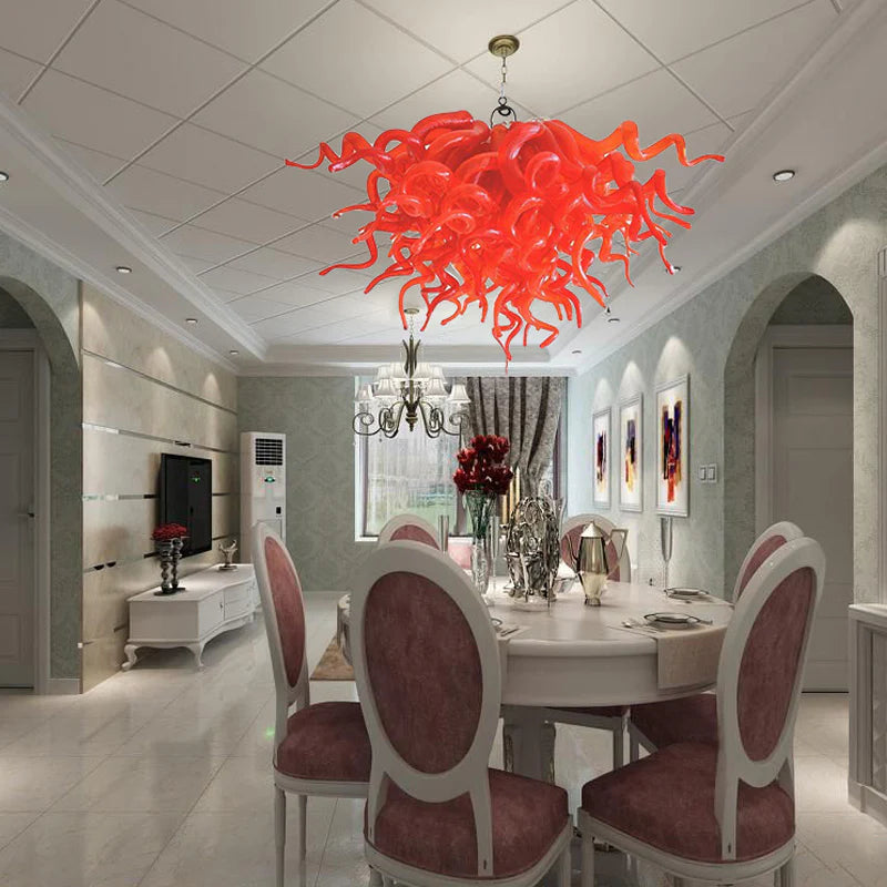 Modern Style Blown Glass Chandelier Raspberry