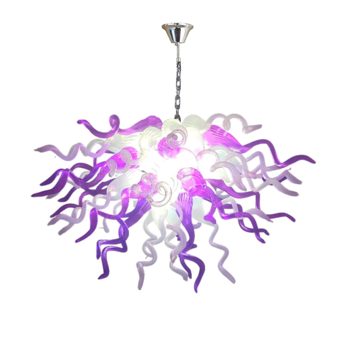 Modern Style Blown Glass Chandelier Violet & Quartz