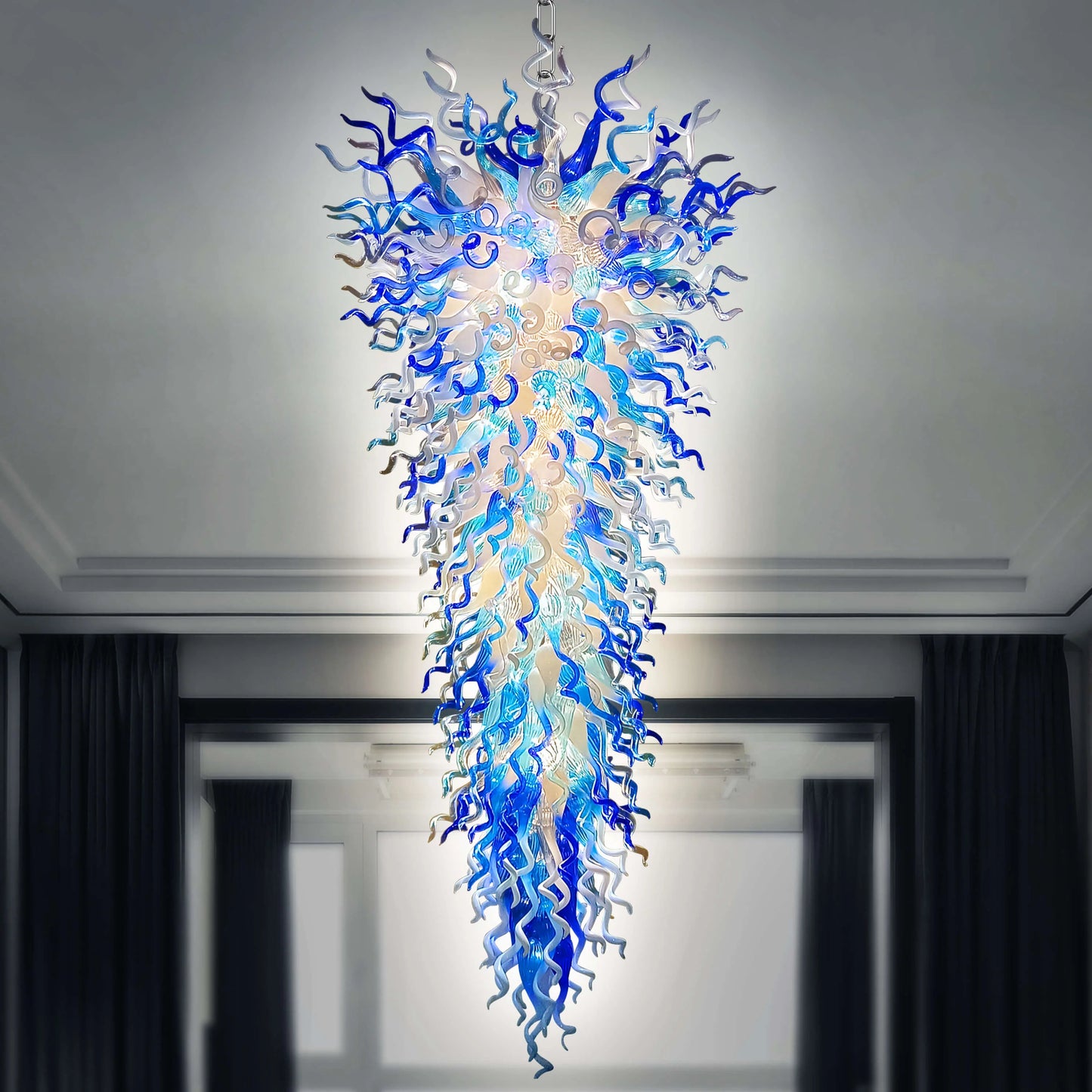 Modern Style Blown Glass Chandelier Blue Haven