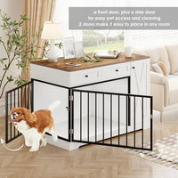 2 - in - 1 Wooden Dog Crate Furniture with Storage – End Table Kennel with Drawers & Double Doors - Melillo Enterprises
