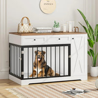 2 - in - 1 Wooden Dog Crate Furniture with Storage – End Table Kennel with Drawers & Double Doors - Melillo Enterprises