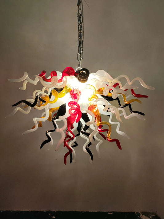 Modern Style Blown Glass Chandelier Crimson Gold