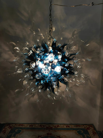 Modern Style Blown Glass Chandelier Navy Eclipse