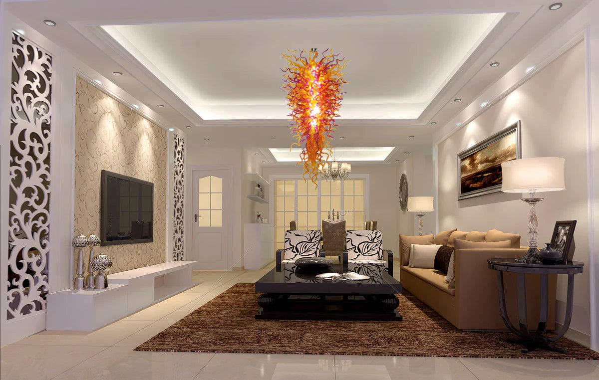 Modern Style Blown Glass Chandelier Inferno