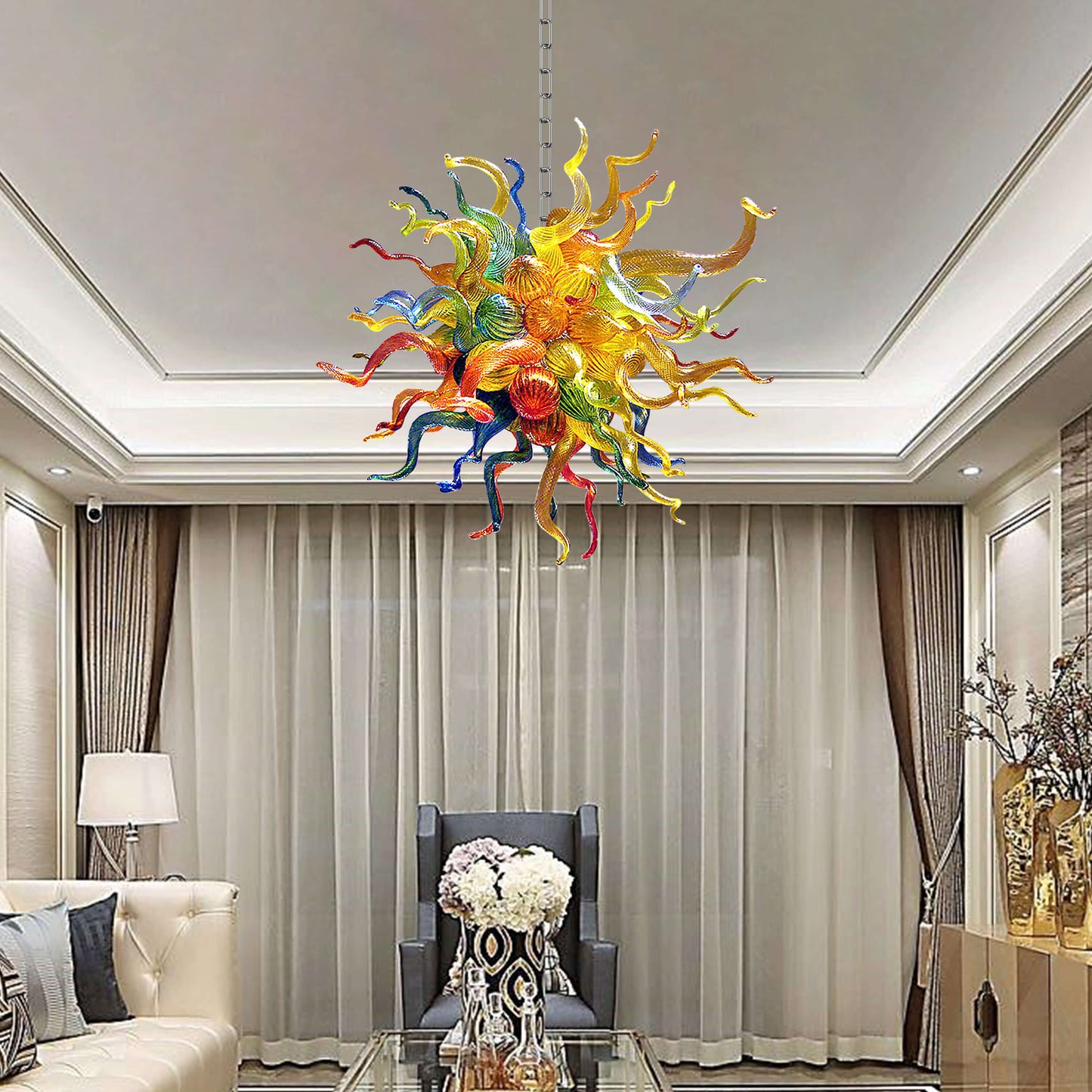 Modern Style Blown Glass Chandelier Polychrome