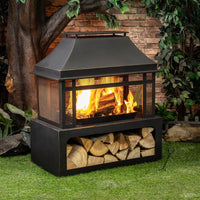 40 Inch Rectangular Outdoor Metal Wood Burning Fireplace with Log Storage and Poker - Melillo EnterprisesAll categories