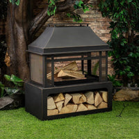 40 Inch Rectangular Outdoor Metal Wood Burning Fireplace with Log Storage and Poker - Melillo EnterprisesAll categories