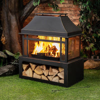 40 Inch Rectangular Outdoor Metal Wood Burning Fireplace with Log Storage and Poker - Melillo EnterprisesAll categories