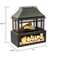 40 Inch Rectangular Outdoor Metal Wood Burning Fireplace with Log Storage and Poker - Melillo EnterprisesAll categories
