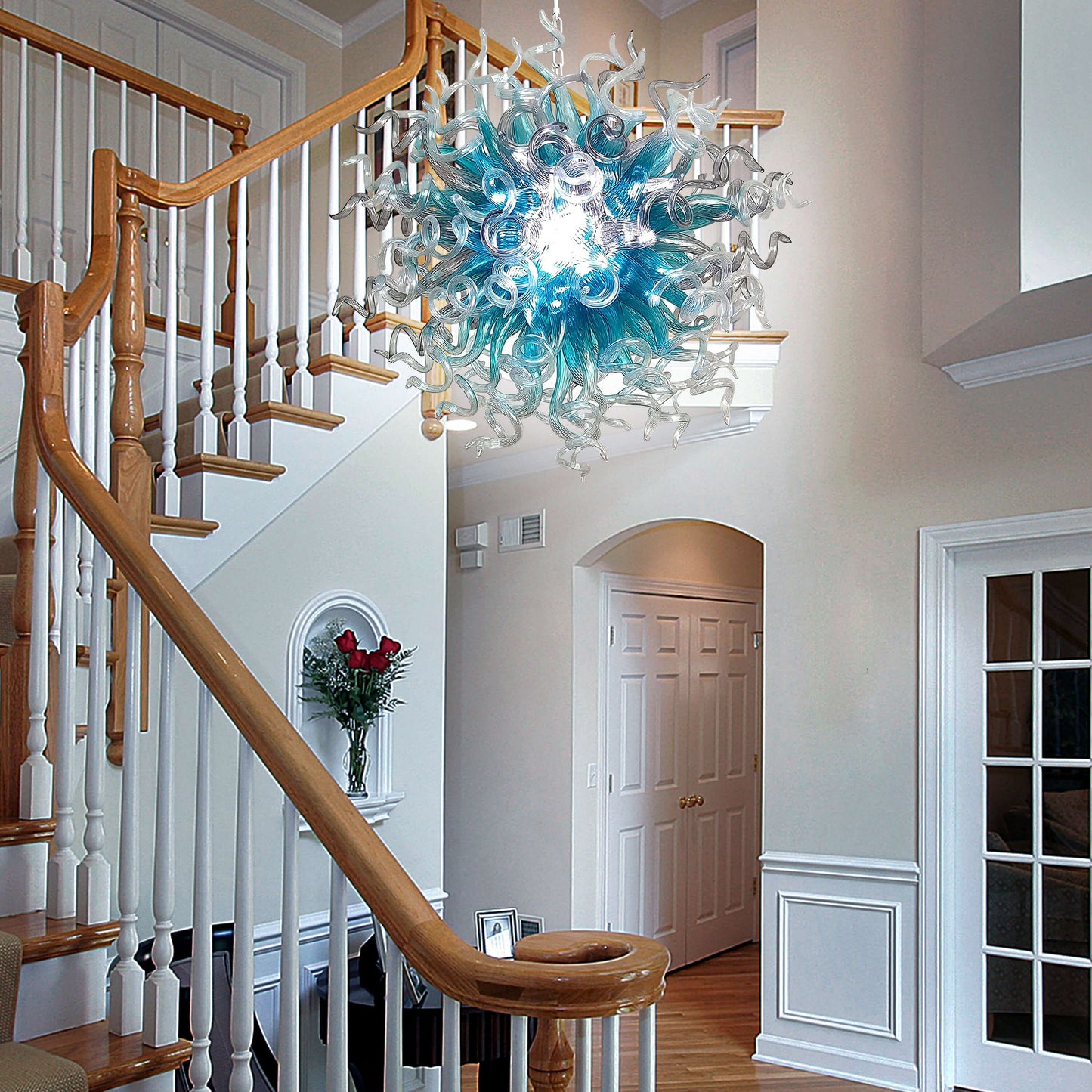 Modern Style Blown Glass Chandelier Silver Wave