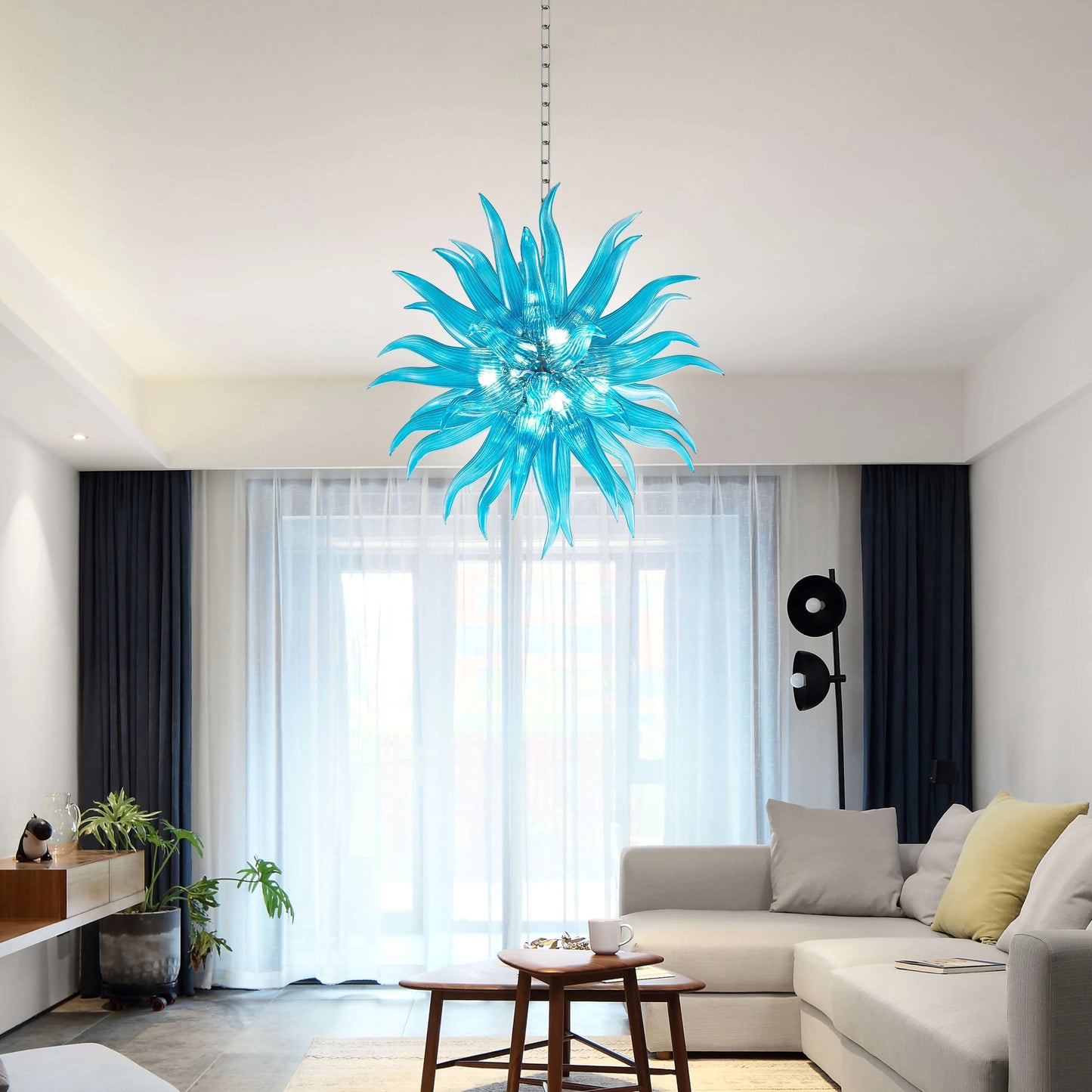 Modern Style Blown Glass Chandelier Aqua Pazzo