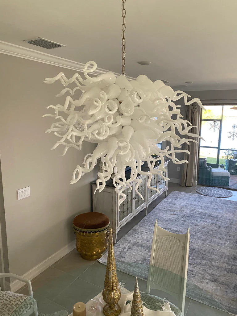 Modern Style Blown Glass Chandelier Milk White