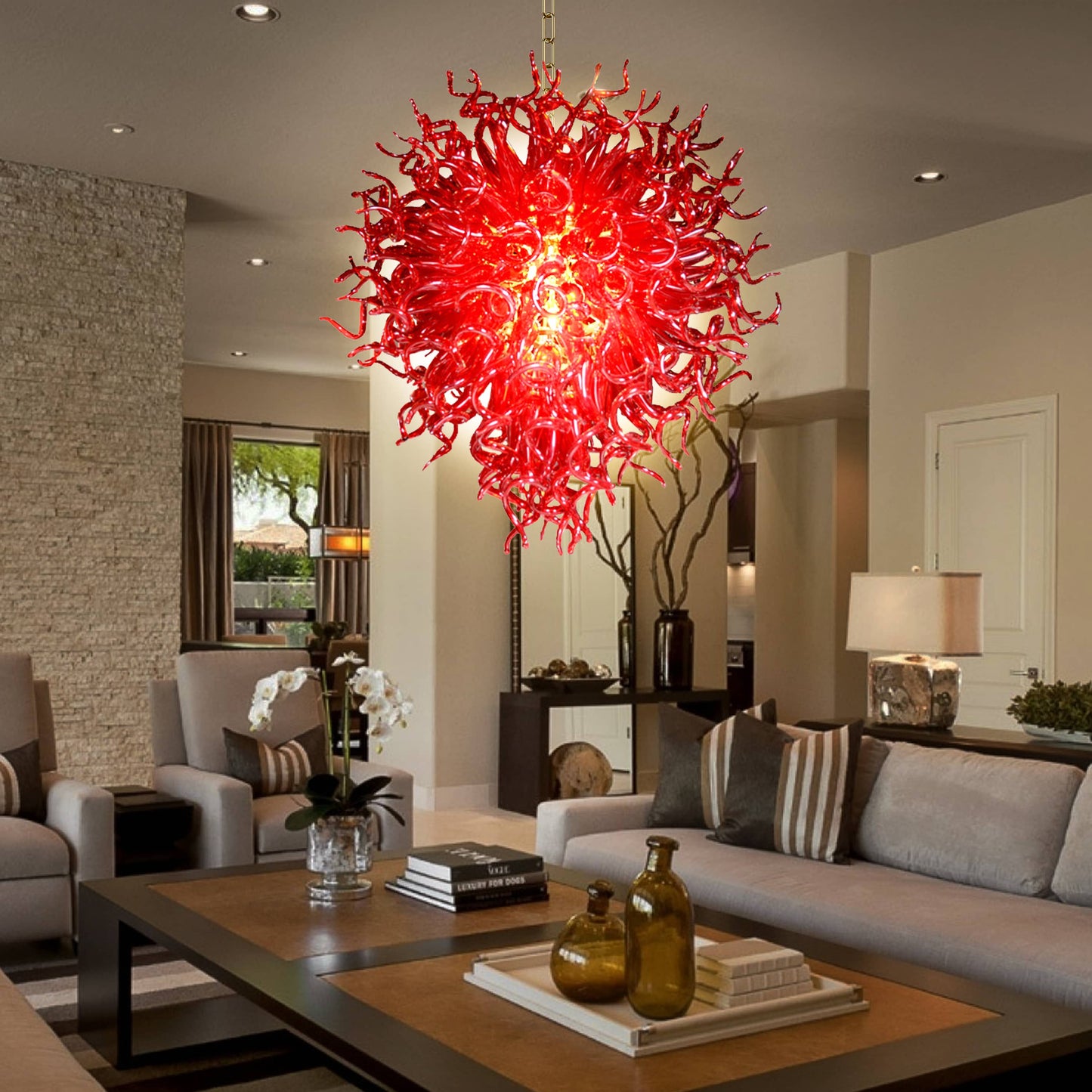 Modern Style Blown Glass Chandelier Cherry Bomb