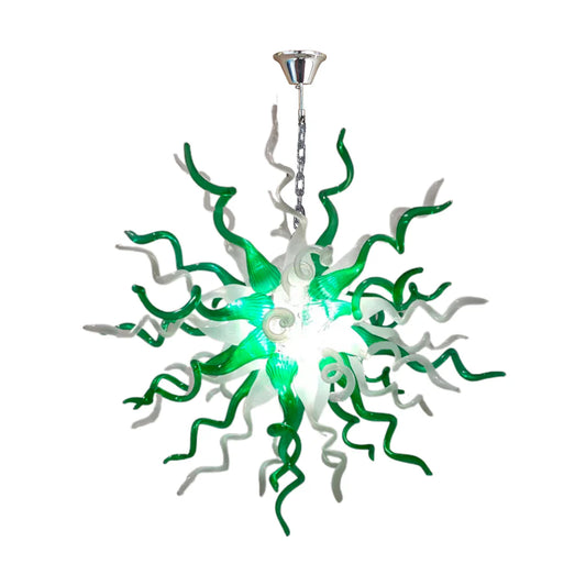 Modern Style Blown Glass Chandelier Lime & Pearl