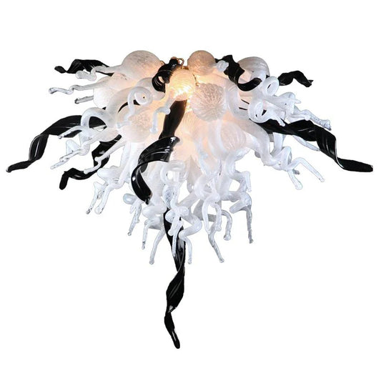 Modern Style Blown Glass Chandelier Ebony & Ivory