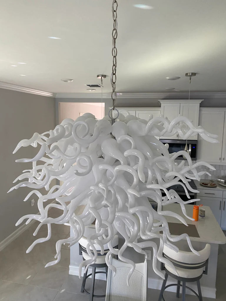 Modern Style Blown Glass Chandelier Milk White