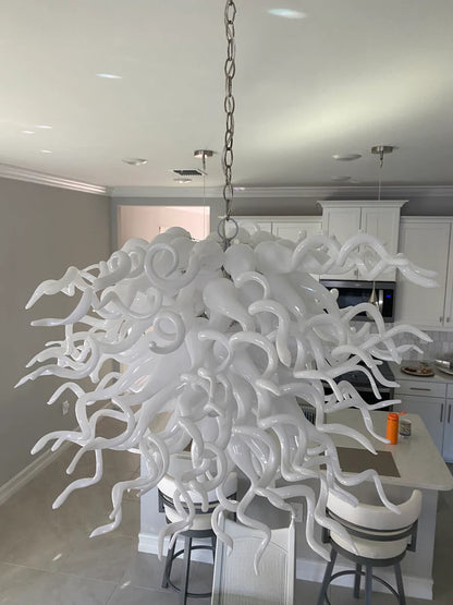 Modern Style Blown Glass Chandelier Milk White