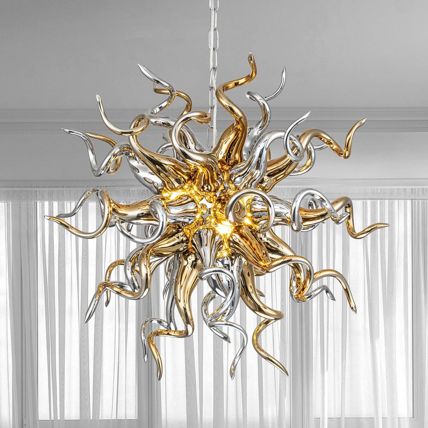 Modern Style Chandelier Silver & Gold