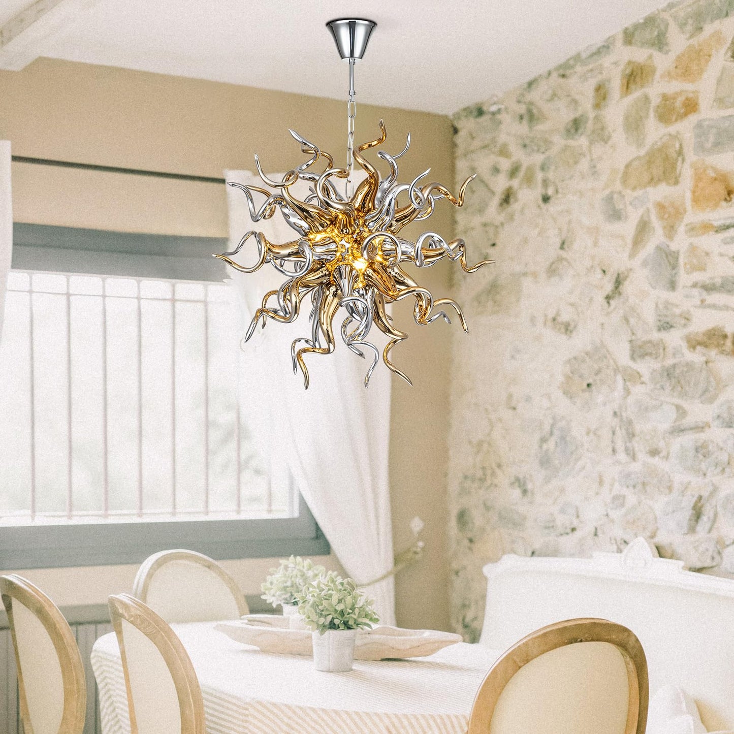 Modern Style Chandelier Silver & Gold