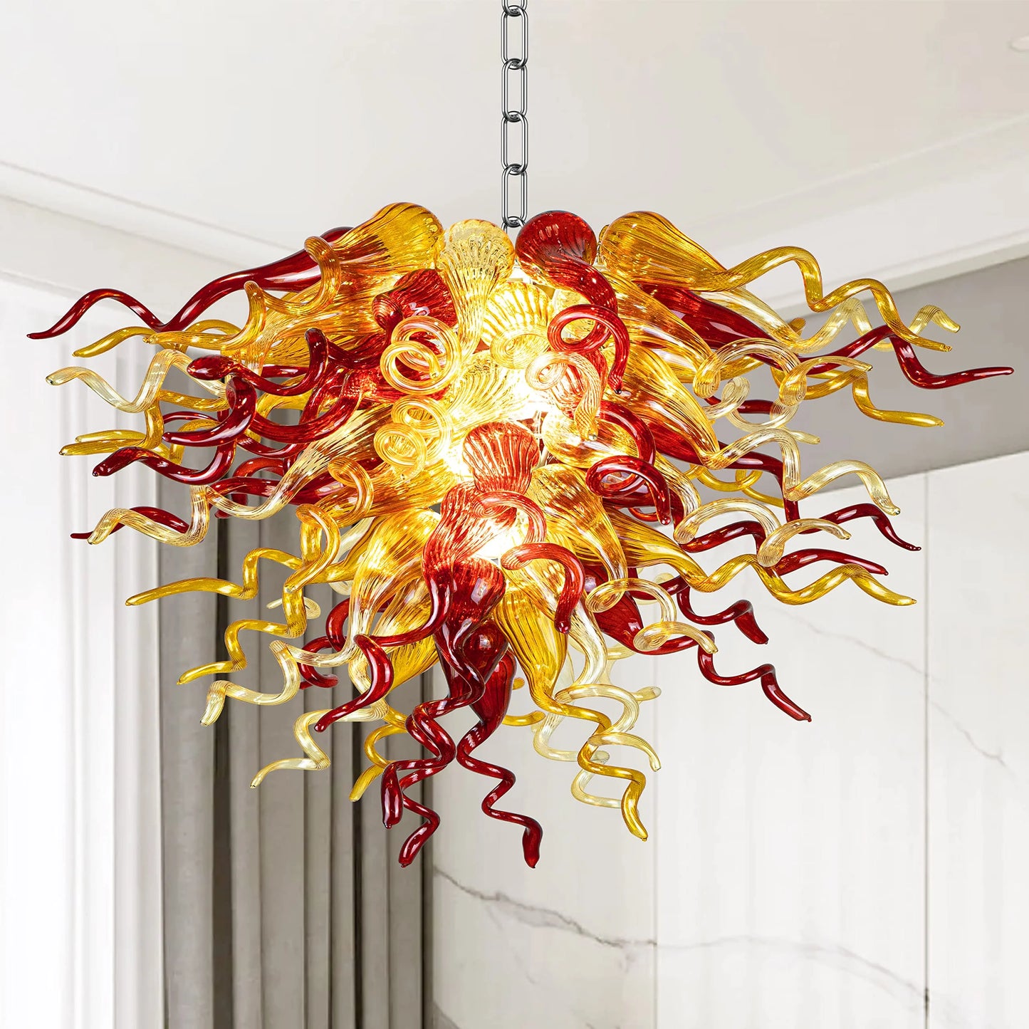 Modern Style Blown Glass Chandelier Wine & Gold