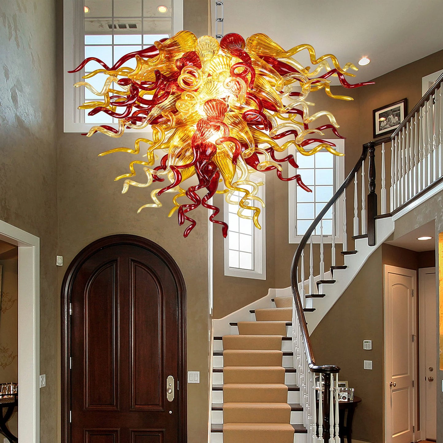 Modern Style Blown Glass Chandelier Wine & Gold