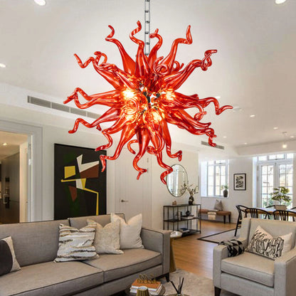 Modern Style Blown Glass Chandelier Ruby