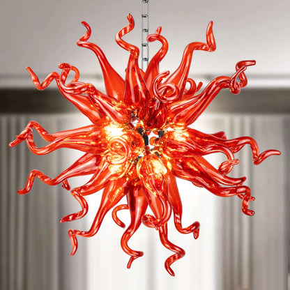 Modern Style Blown Glass Chandelier Ruby