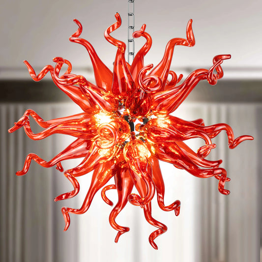 Modern Style Blown Glass Chandelier Ruby