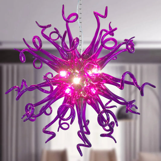 Modern Style Blown Glass Chandelier Violet Burst