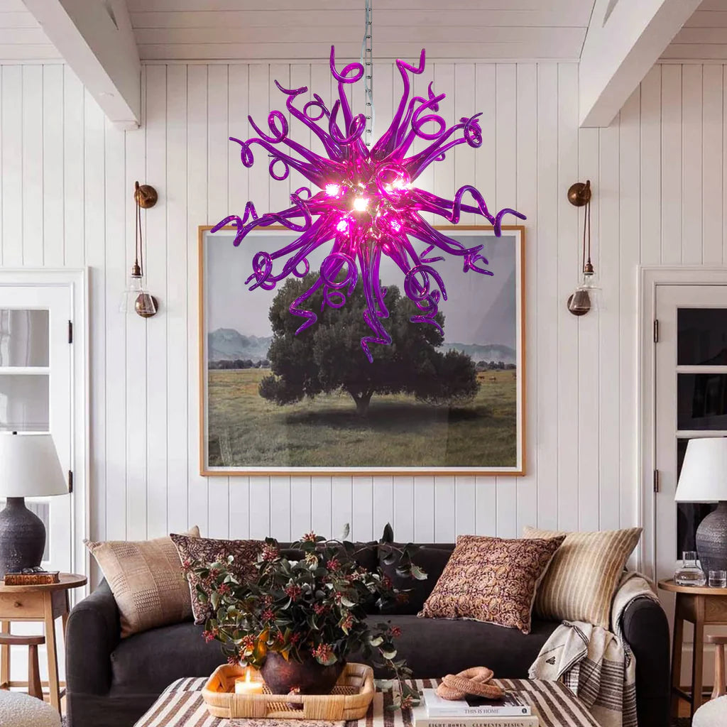 Modern Style Blown Glass Chandelier Violet Burst