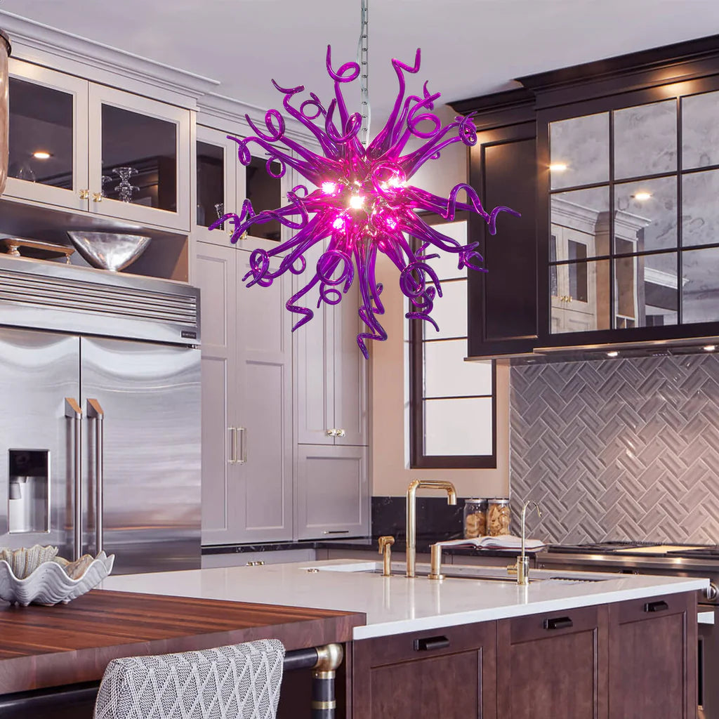 Modern Style Blown Glass Chandelier Violet Burst