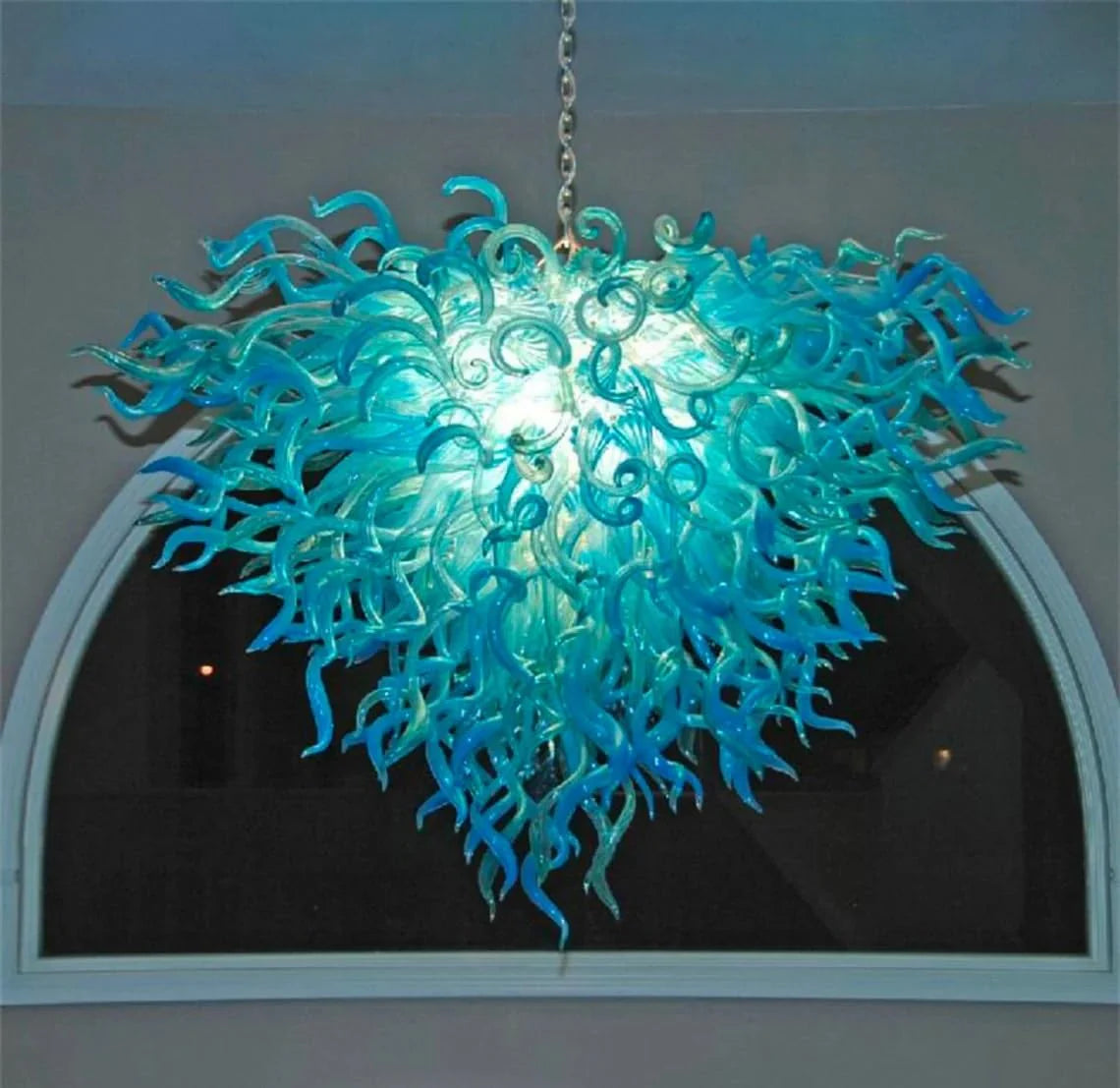 Modern Style Blown Glass Chandelier Turquoise Tide