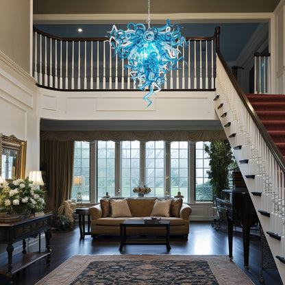 Modern Style Blown Glass Chandelier Blue Horizon