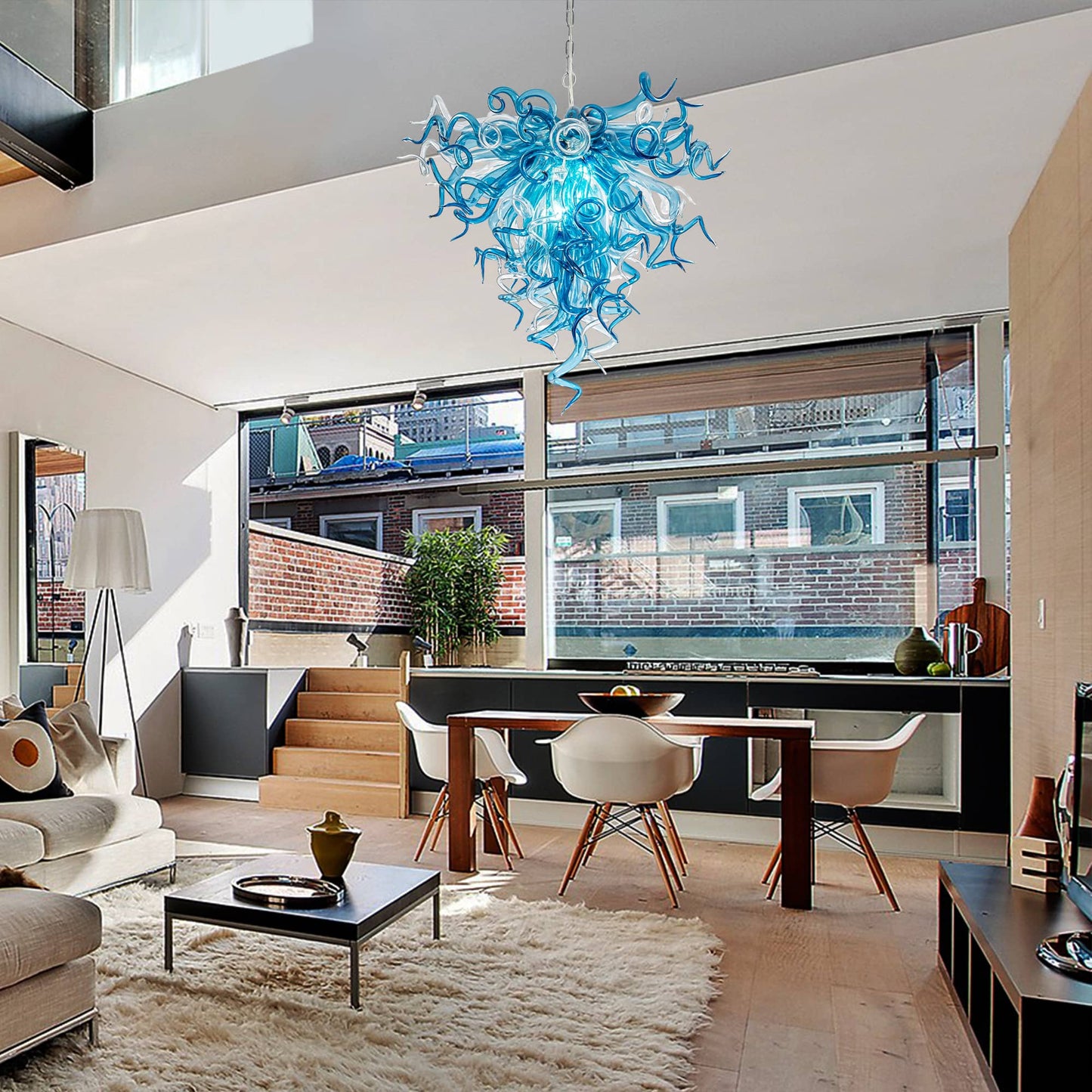 Modern Style Blown Glass Chandelier Blue Horizon