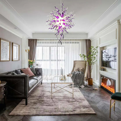 Modern Style Blown Glass Chandelier Lavender Bliss