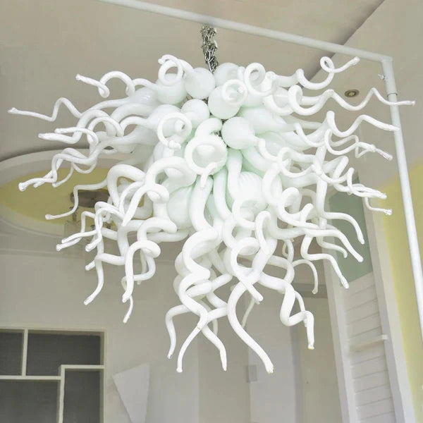 Modern Style Blown Glass Chandelier Milk White