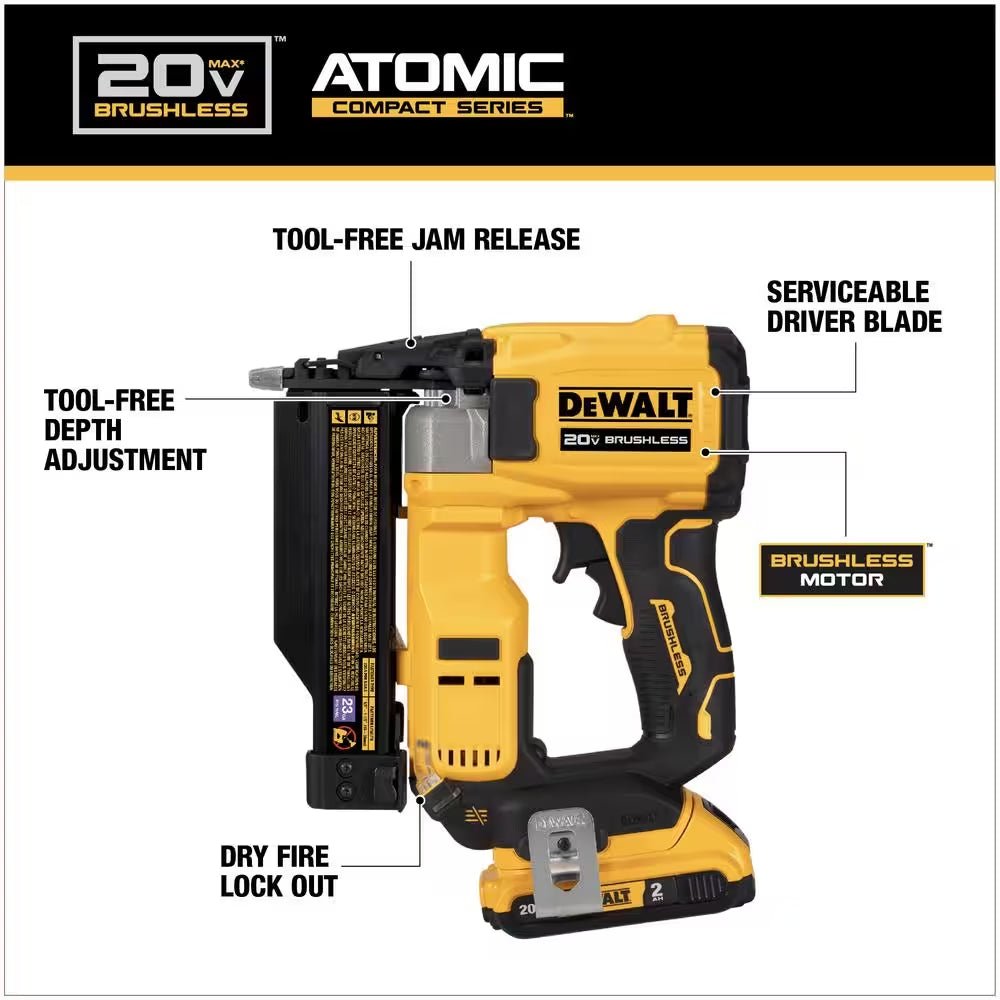 ATOMIC 20V MAX Lithium Ion Cordless 23 Gauge Pin Nailer Kit with 2.0Ah Battery and Charger - Melillo EnterprisesNail GunsPin NailersPower Tools