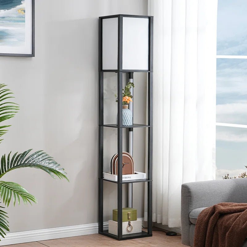 Catara 64.2'' Black LED Dimmable Column Floor Lamp with Shelves - Melillo EnterprisesAll categories