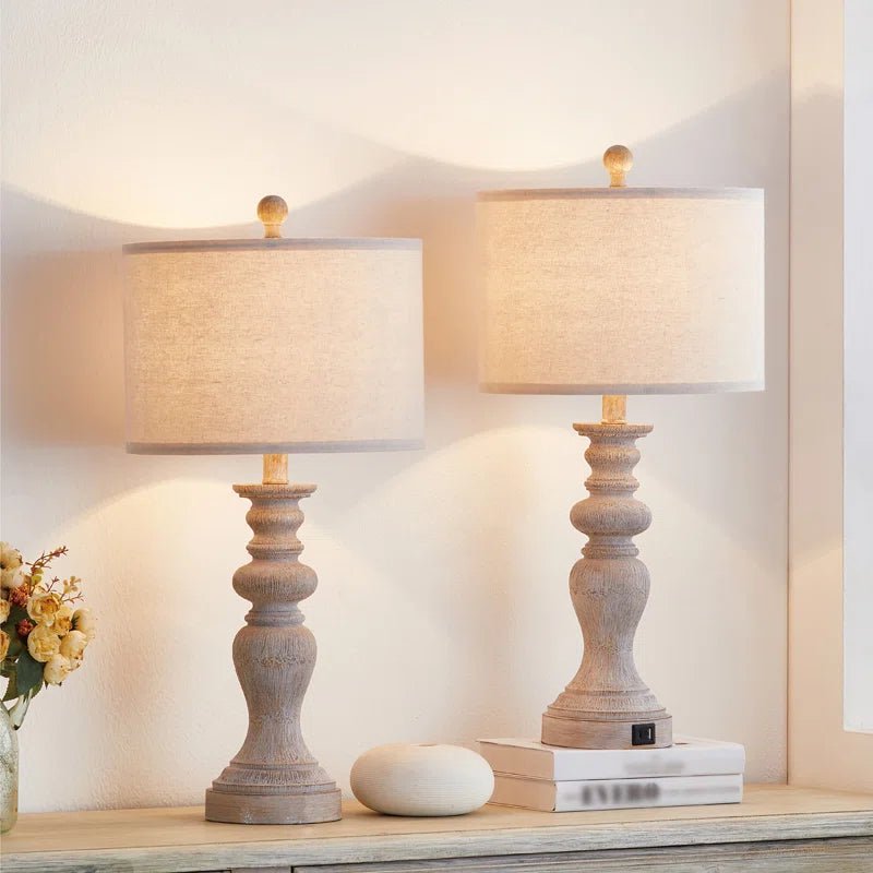 Charlottesville Distressed Beige Resin Table Lamp Set with Charging Ports - Melillo EnterprisesAll categories