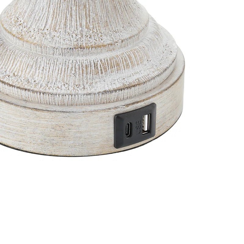 Charlottesville Distressed Beige Resin Table Lamp Set with Charging Ports - Melillo EnterprisesAll categories