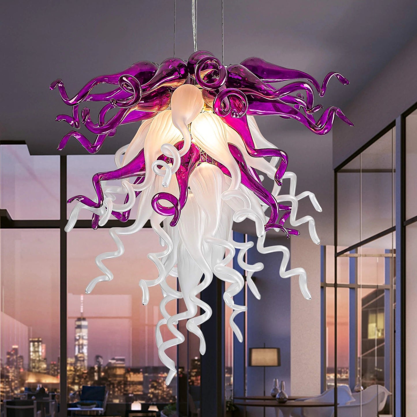 Chihuly Blown Glass Chandelier Amethyst & Pearl - Melillo Chihuly