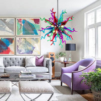 Luxury Multi Color blown glass chandelier with LED lighting, ideal for colorful, upscale spaces.