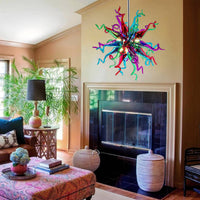 Vibrant Multi Color blown glass chandelier with LED lighting, designed to enhance luxury interiors.