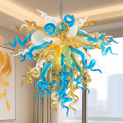 Chihuly Blown Murano Glass Chandelier Mint and Gold - Melillo Chihuly