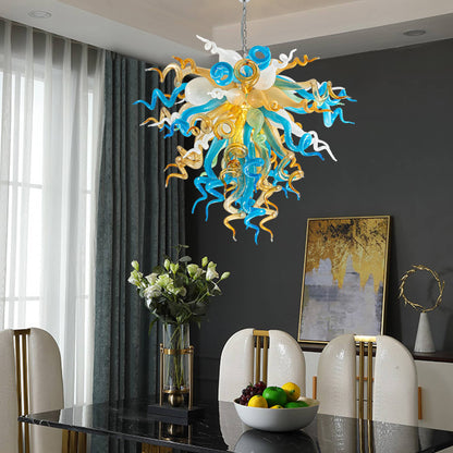 Chihuly Blown Murano Glass Chandelier Mint and Gold - Melillo Chihuly