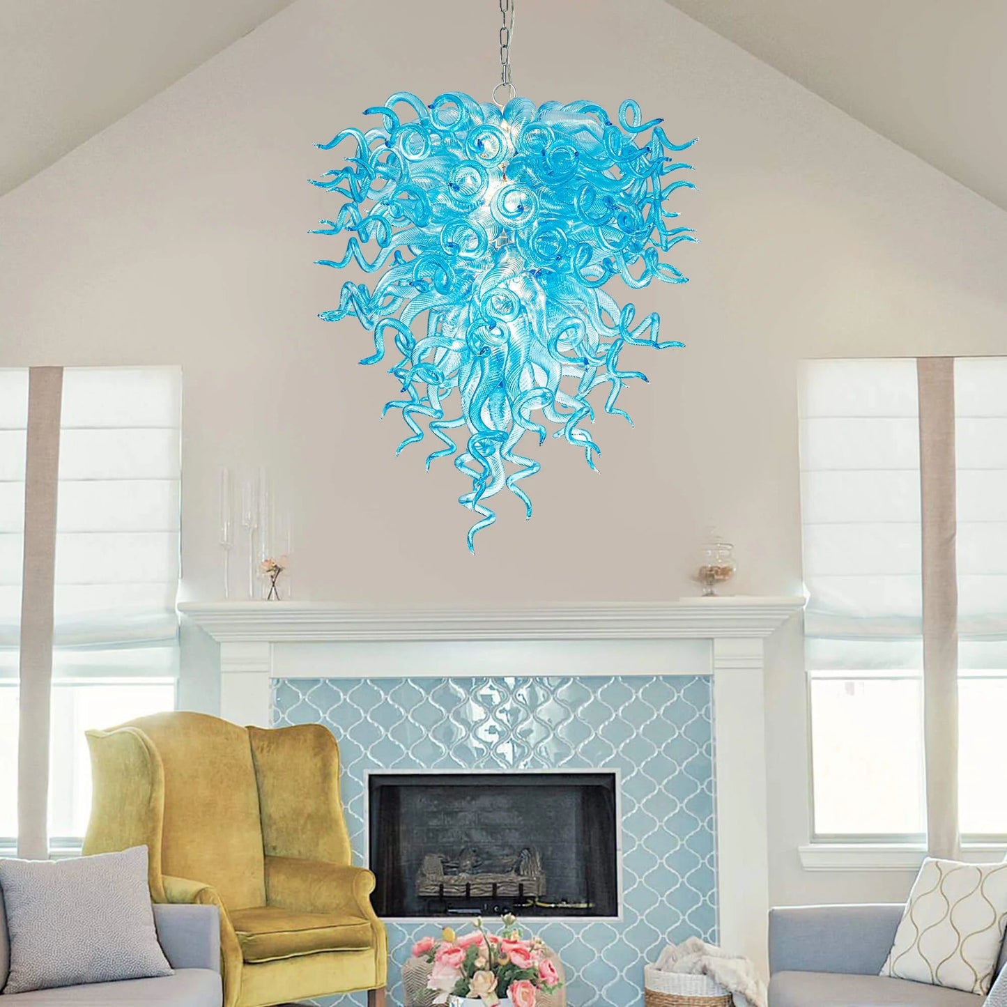 Chihuly Style Blown Glass Chandelier Aqua - Melillo Chihuly