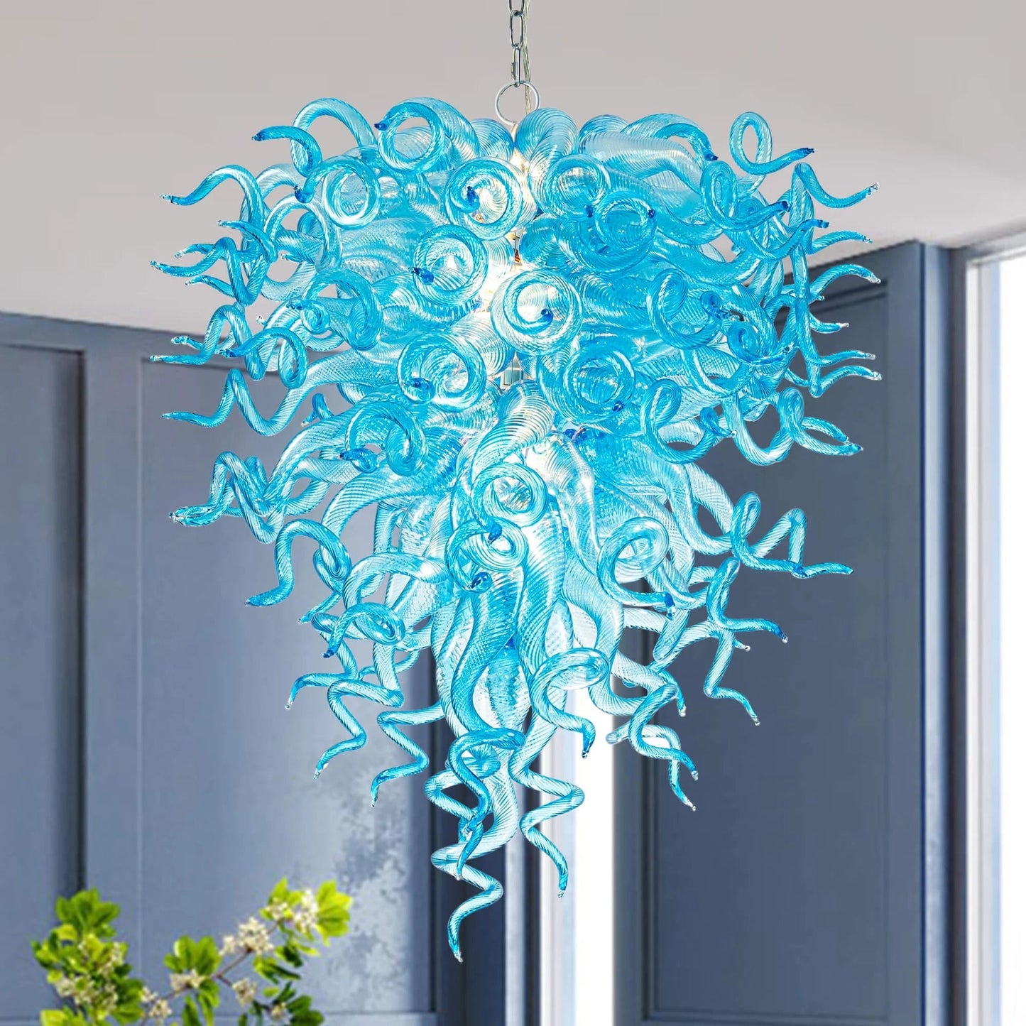 Chihuly Style Blown Glass Chandelier Aqua - Melillo Chihuly